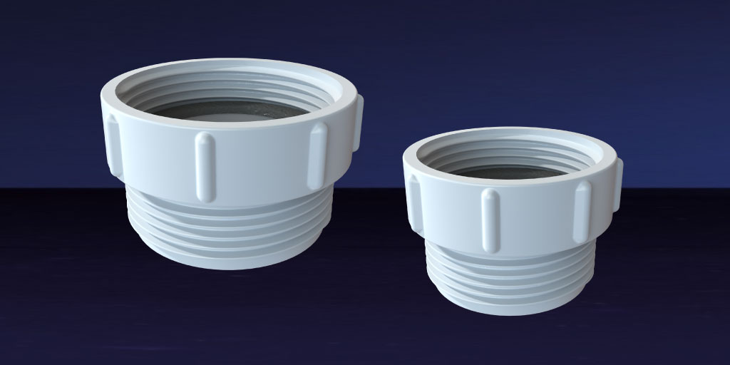 An image of two UK to EU Waste Adaptors in two various sizes from Polypipe.